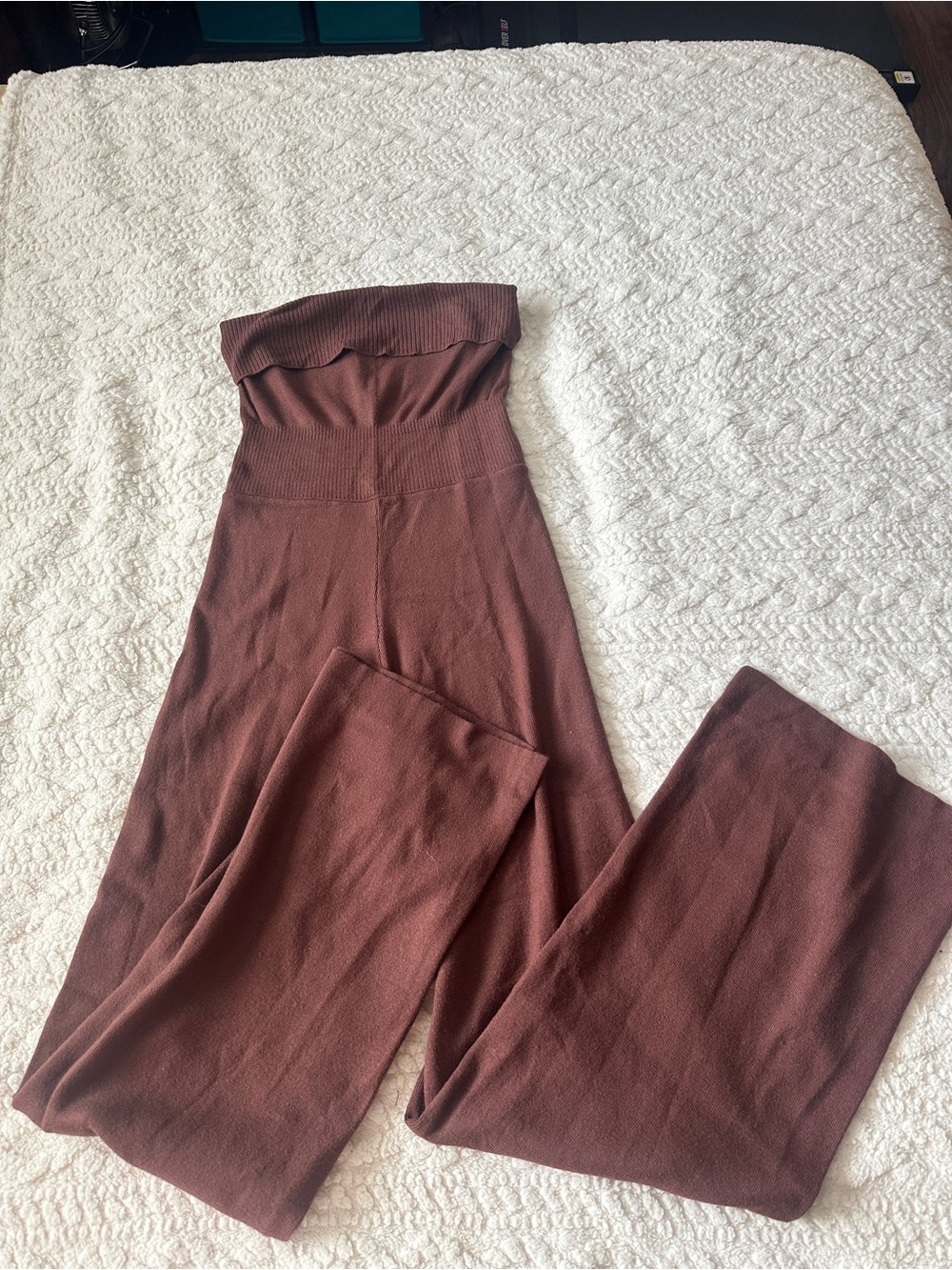 Away Strapless Wide-Leg Jumpsuit in Chestnut Brown